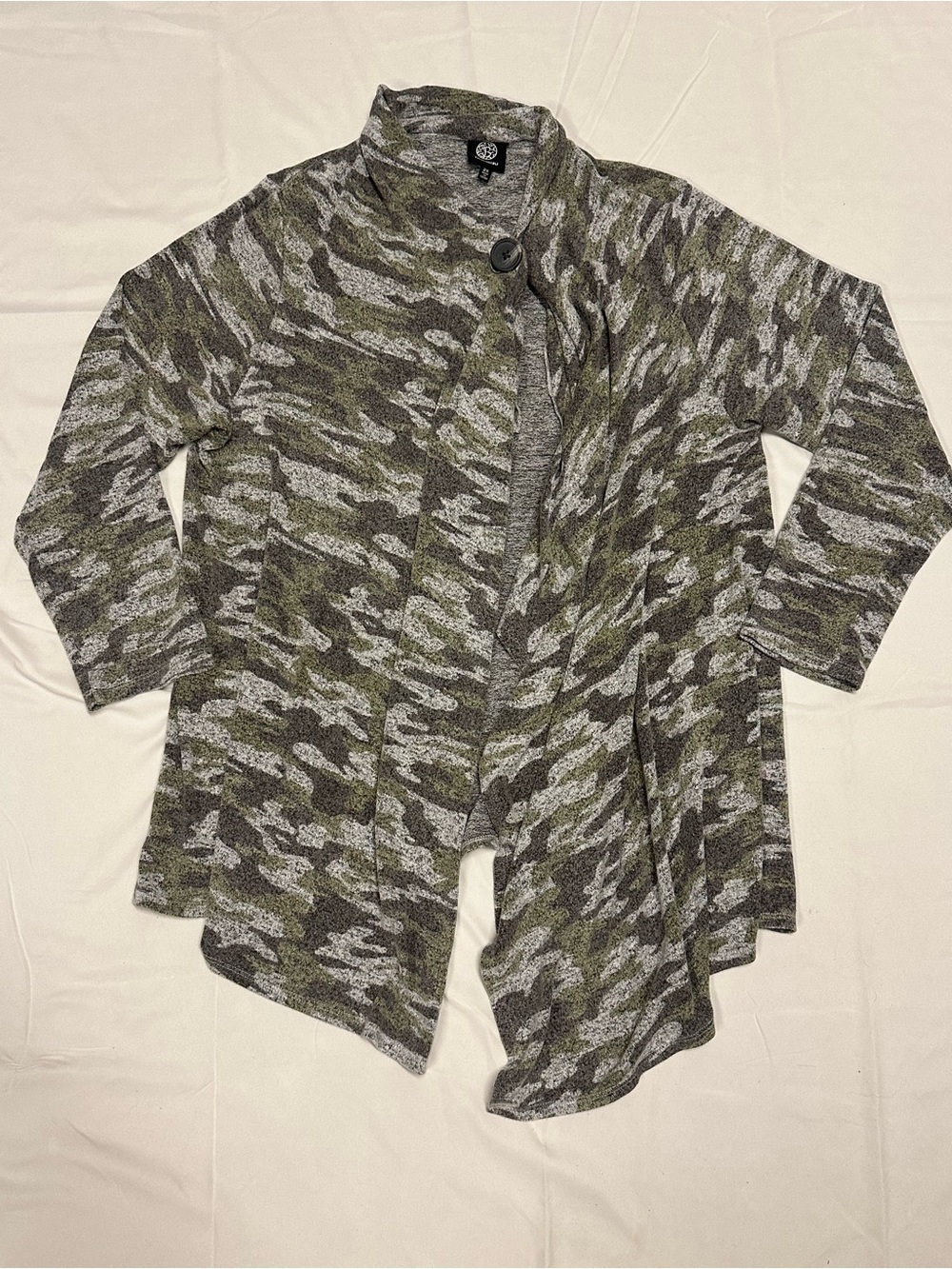 bobeau Olive & Gray Camo Draped Cardigan